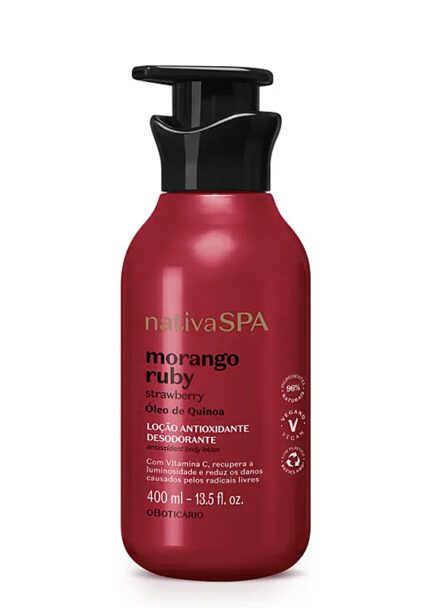 Loção Antioxidante Desodorante Corporal Morango Ruby Nativa SPA O Boticário - 400ml
