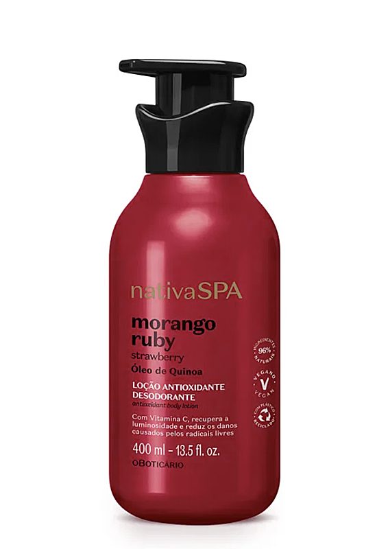 Loção Antioxidante Desodorante Corporal Morango Ruby Nativa SPA O Boticário - 400ml