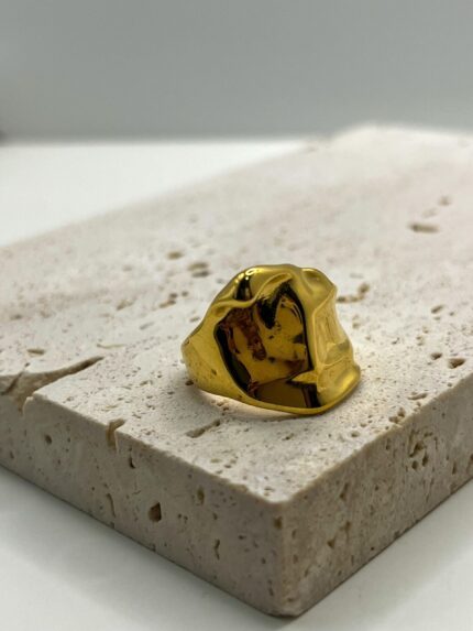 Anel Esfera Textura Orgânica Ajustável Dourado