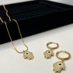 Kit Hamsá Dourado - Colar + Brinco