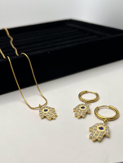 Kit Hamsá Dourado - Colar + Brinco