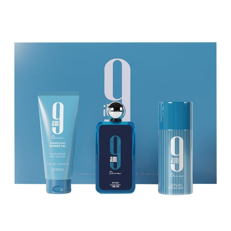 Estojo Natal 9am Dive Afnan - Perfume 100ml + Shower Gel 150ml + Perfume Em Spray 150ml