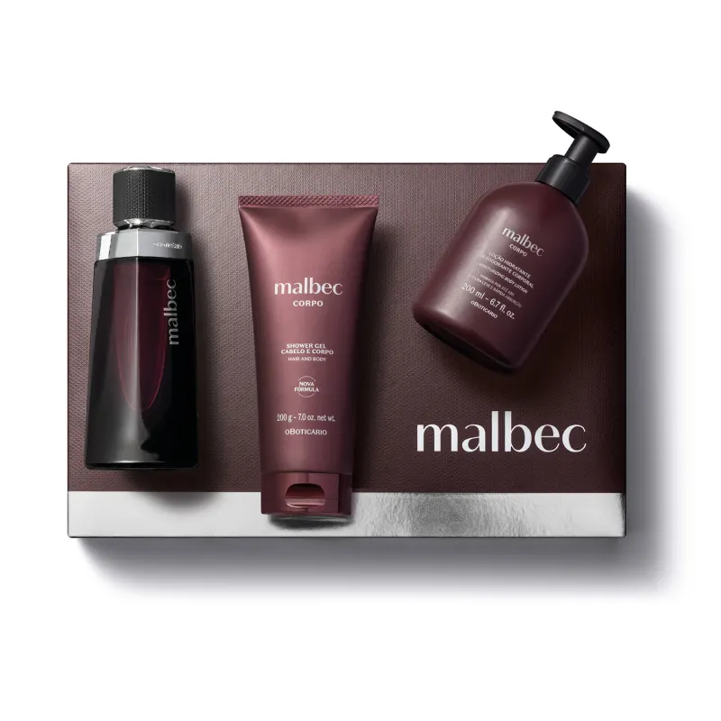 Estojo Natal Malbec O Boticário - Perfume 100ml + Shower Gel 200g + Loção Hidratante 200ml
