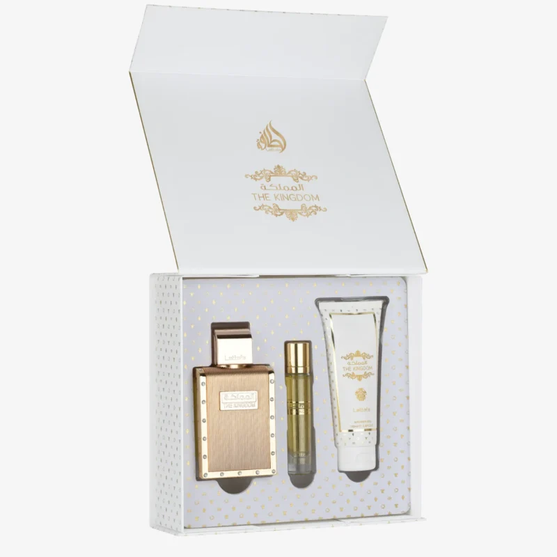 Estojo Natal The Kingdom Men Lattafa - Perfume 100ml + Travel Size 12ml + Shower Gel 100ml