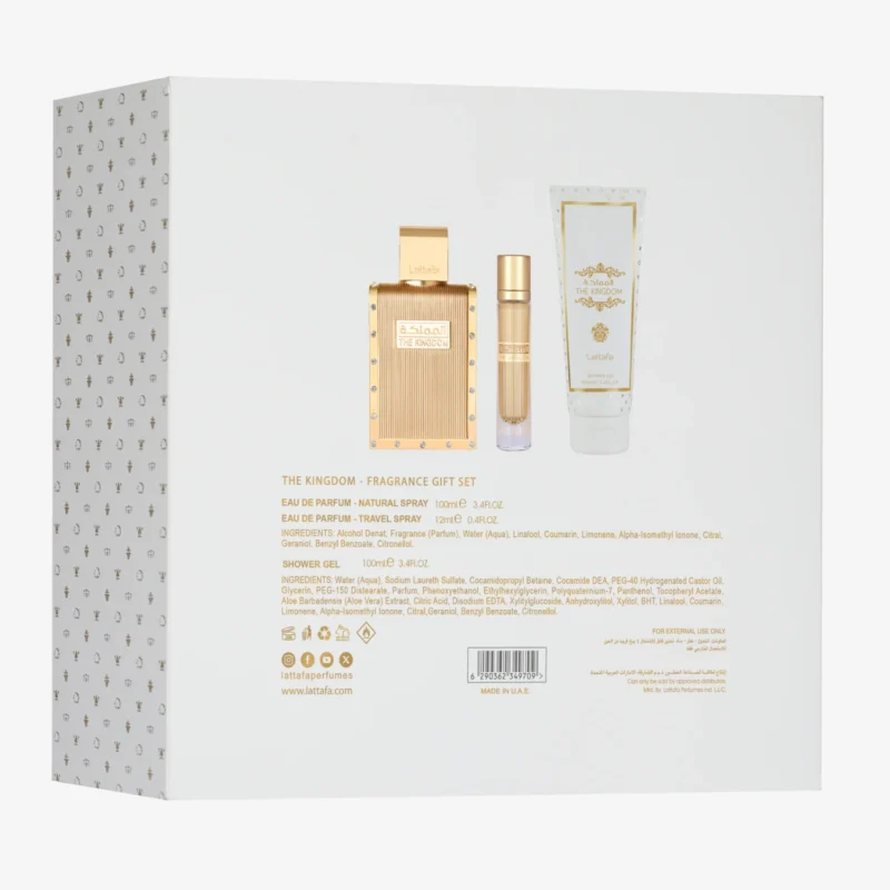 Estojo Natal The Kingdom Men Lattafa - Perfume 100ml + Travel Size 12ml + Shower Gel 100ml